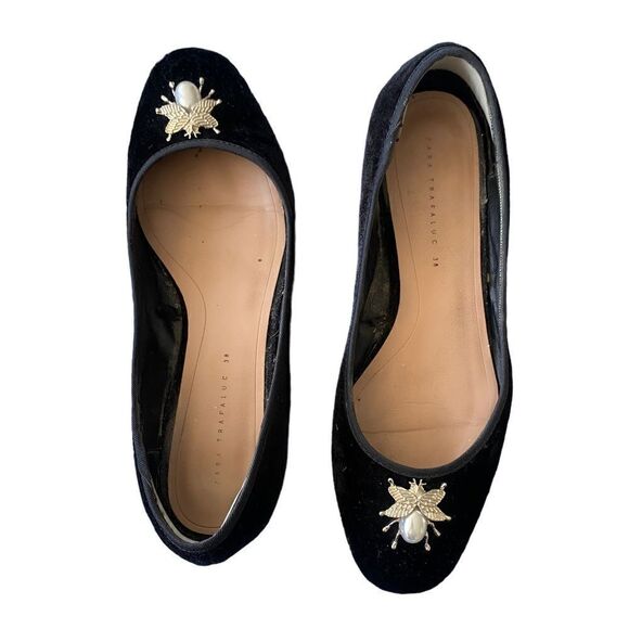 Zara Velvet Trafaluc Beetle/Bee Embellished  shoes limited edition SZ 38 - Picture 5 of 10